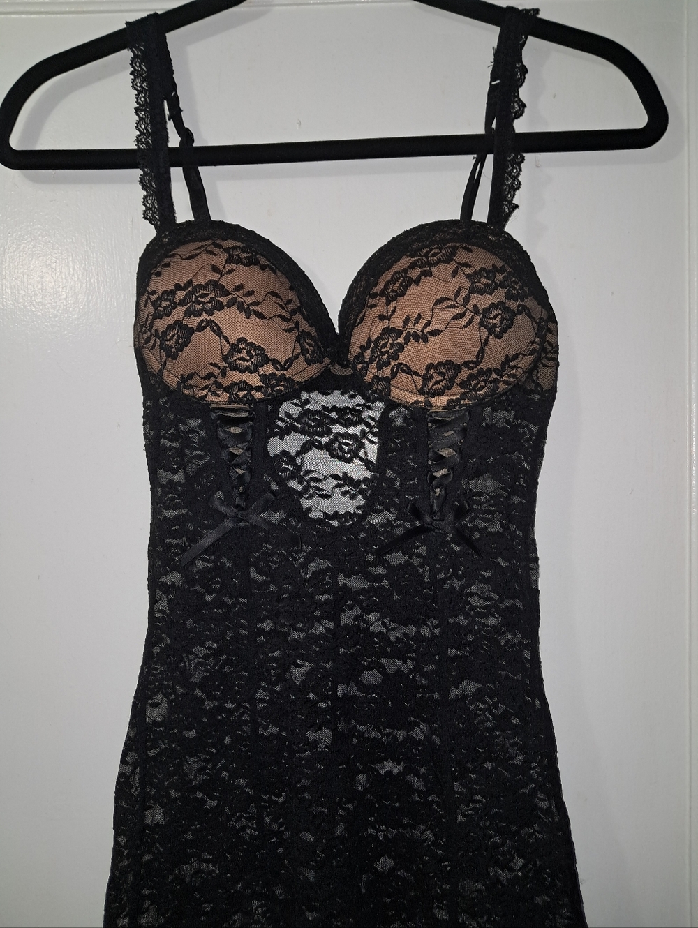 Adore Me Black Lace Floral Chemise Slip Dress Nighty With Nude Cups EUC | Sz XS - Picture 3 of 10